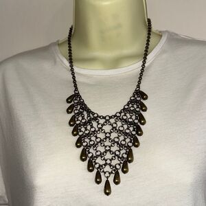 Antique/tarnished gold chain mail beaded statement necklace